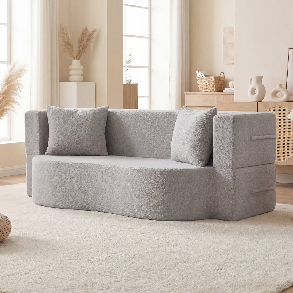 75.5" Folding Sofa Bed 2-in-1 Convertible - Gray Teddy Fleece