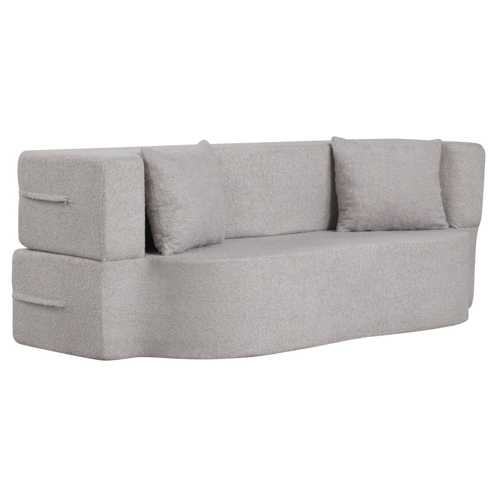 75.5" Folding Sofa Bed 2-in-1 Convertible - Gray Teddy Fleece