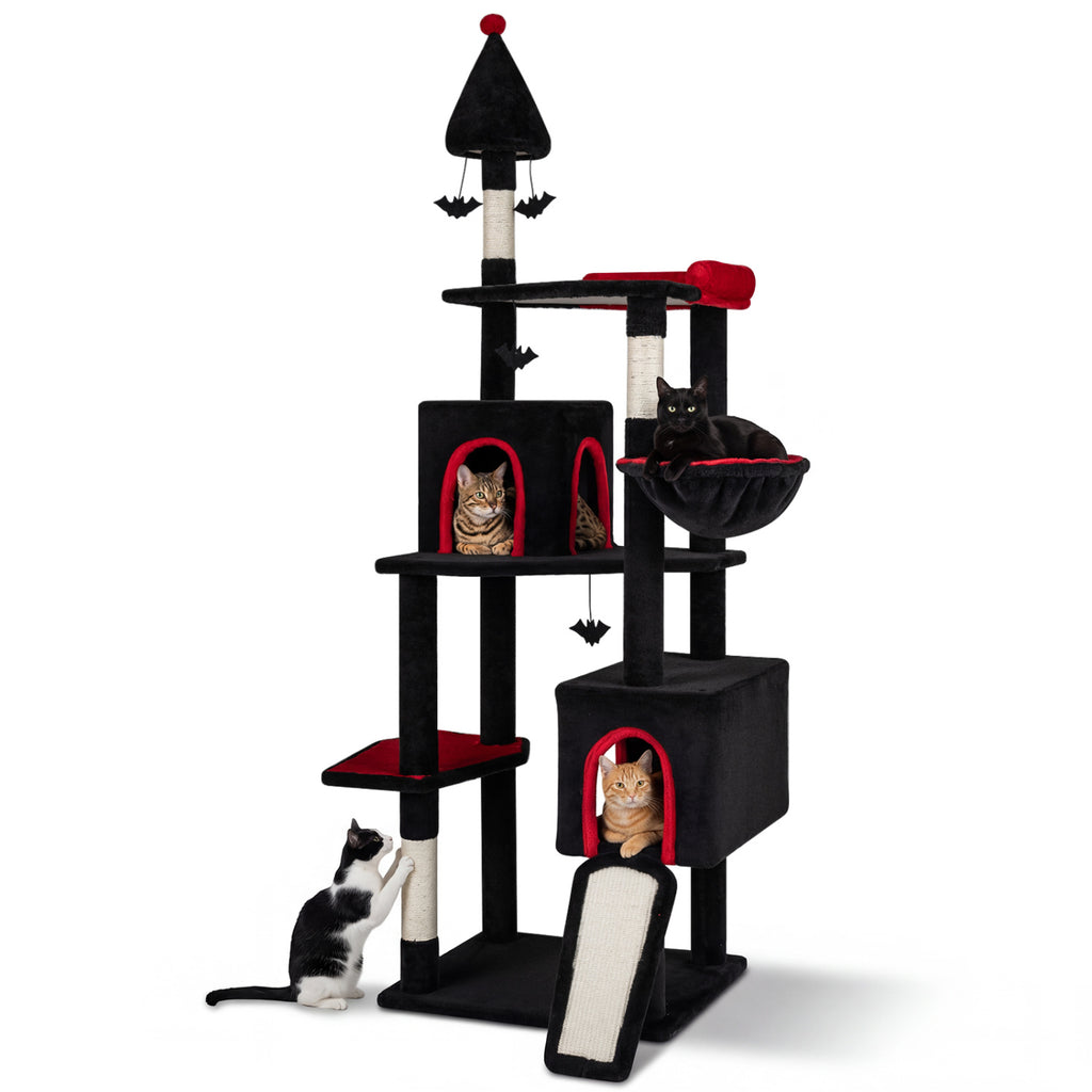 75-Inch Black Gothic Cat Tree with 2 Condos & Perch for Large Cats 20+ lbs - Durable Climbing Tower