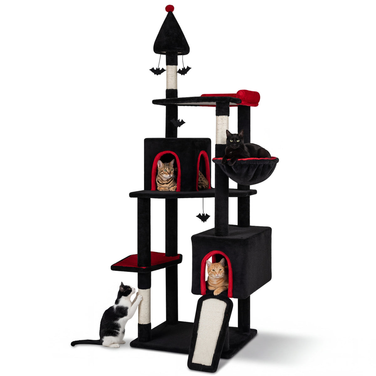 75-Inch Black Gothic Cat Tree with 2 Condos & Perch for Large Cats 20+ lbs - Durable Climbing Tower