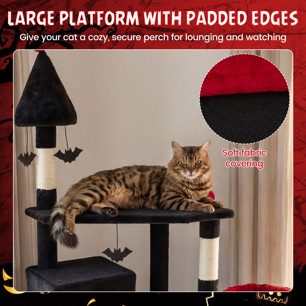 75-Inch Black Gothic Cat Tree with 2 Condos & Perch for Large Cats 20+ lbs - Durable Climbing Tower
