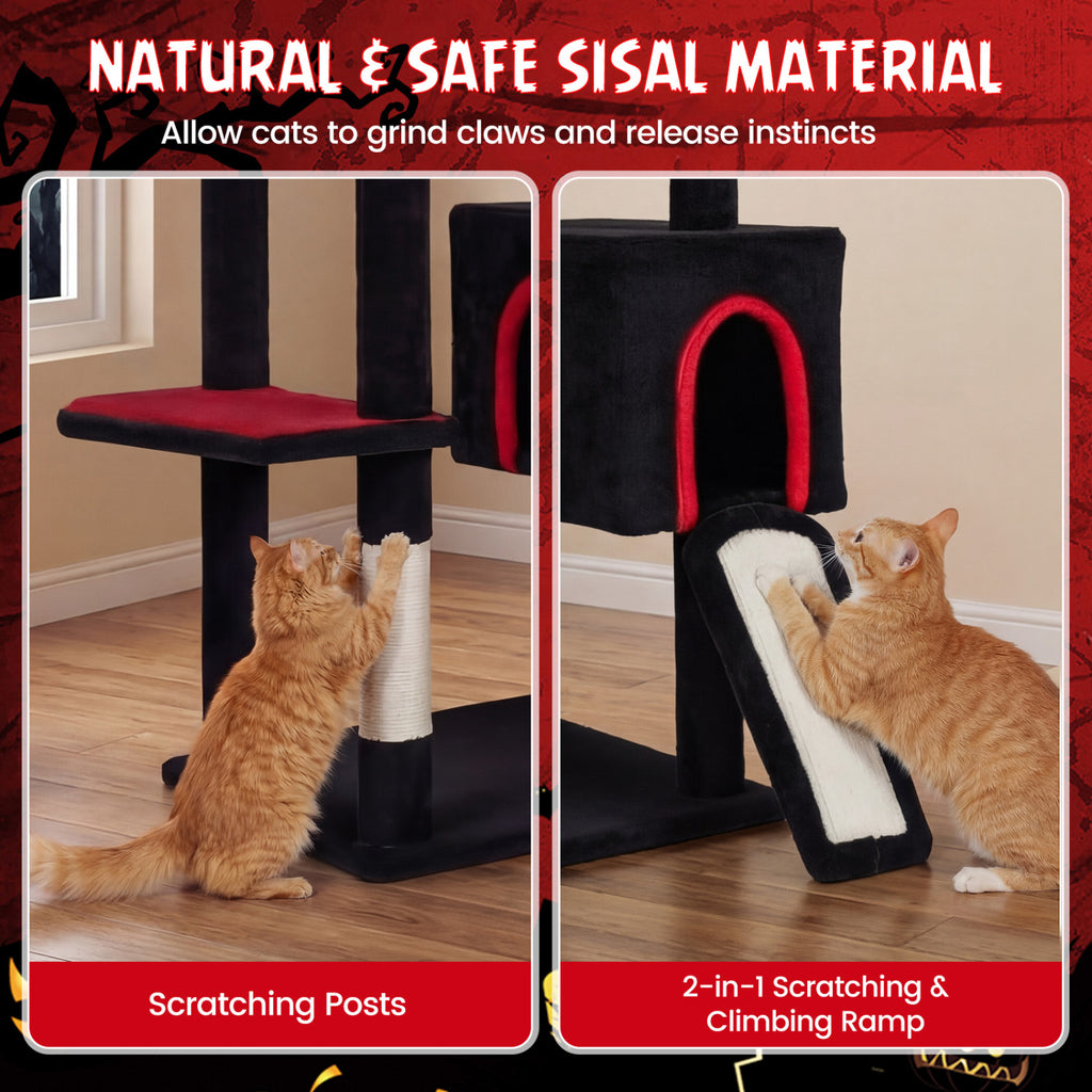 75-Inch Black Gothic Cat Tree with 2 Condos & Perch for Large Cats 20+ lbs - Durable Climbing Tower