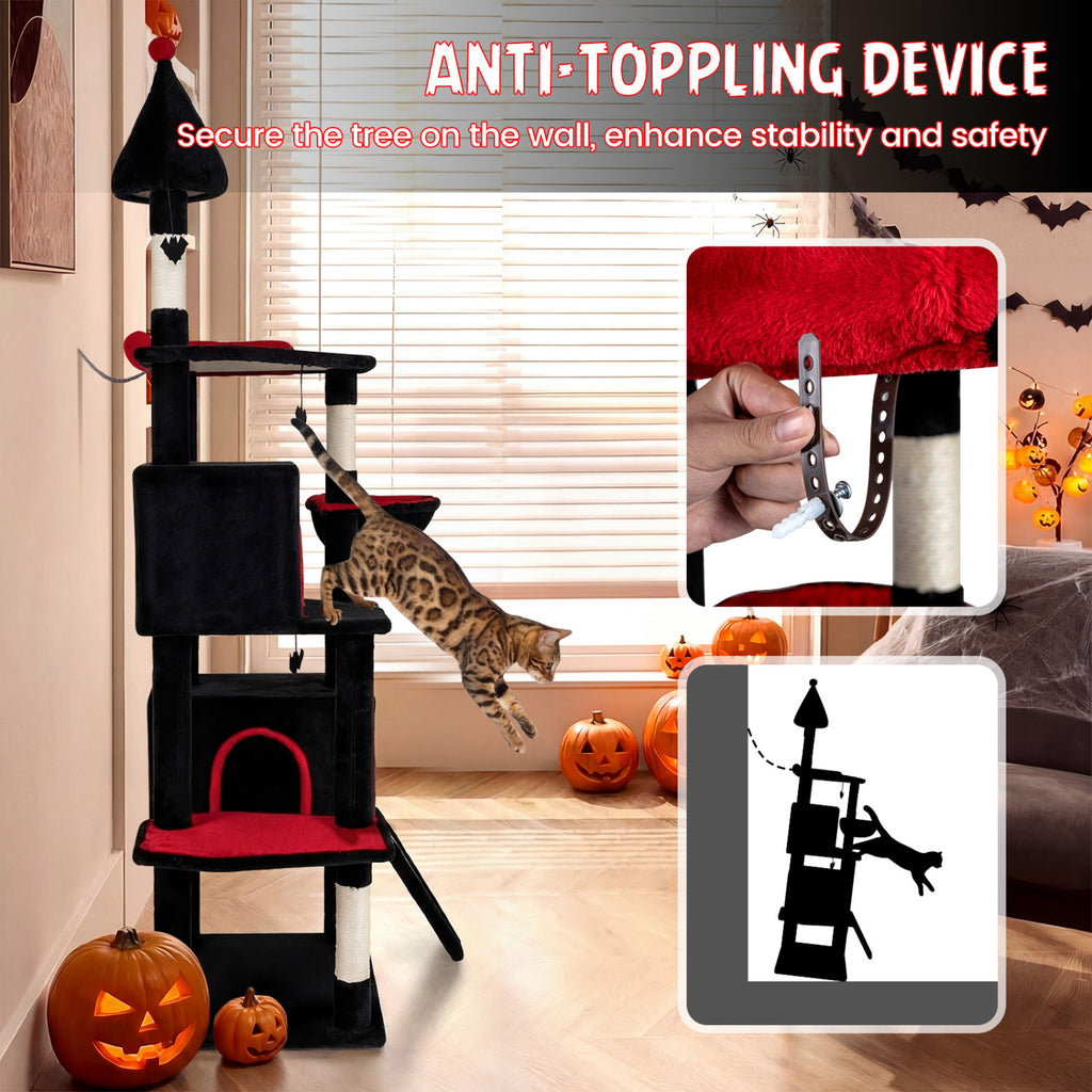 75-Inch Black Gothic Cat Tree with 2 Condos & Perch for Large Cats 20+ lbs - Durable Climbing Tower