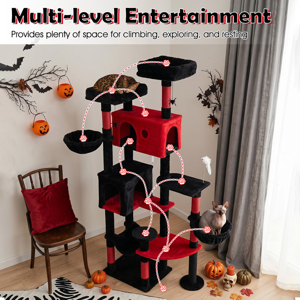 75 Inch Gothic Cat Tree with Plush Perches and Toys for Indoor Cats