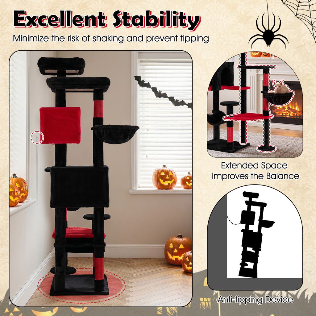 75 Inch Gothic Cat Tree with Plush Perches and Toys for Indoor Cats