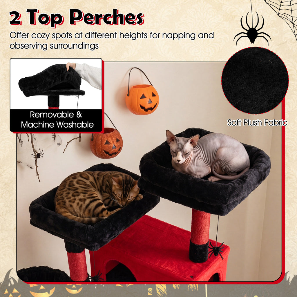 75 Inch Gothic Cat Tree with Plush Perches and Toys for Indoor Cats