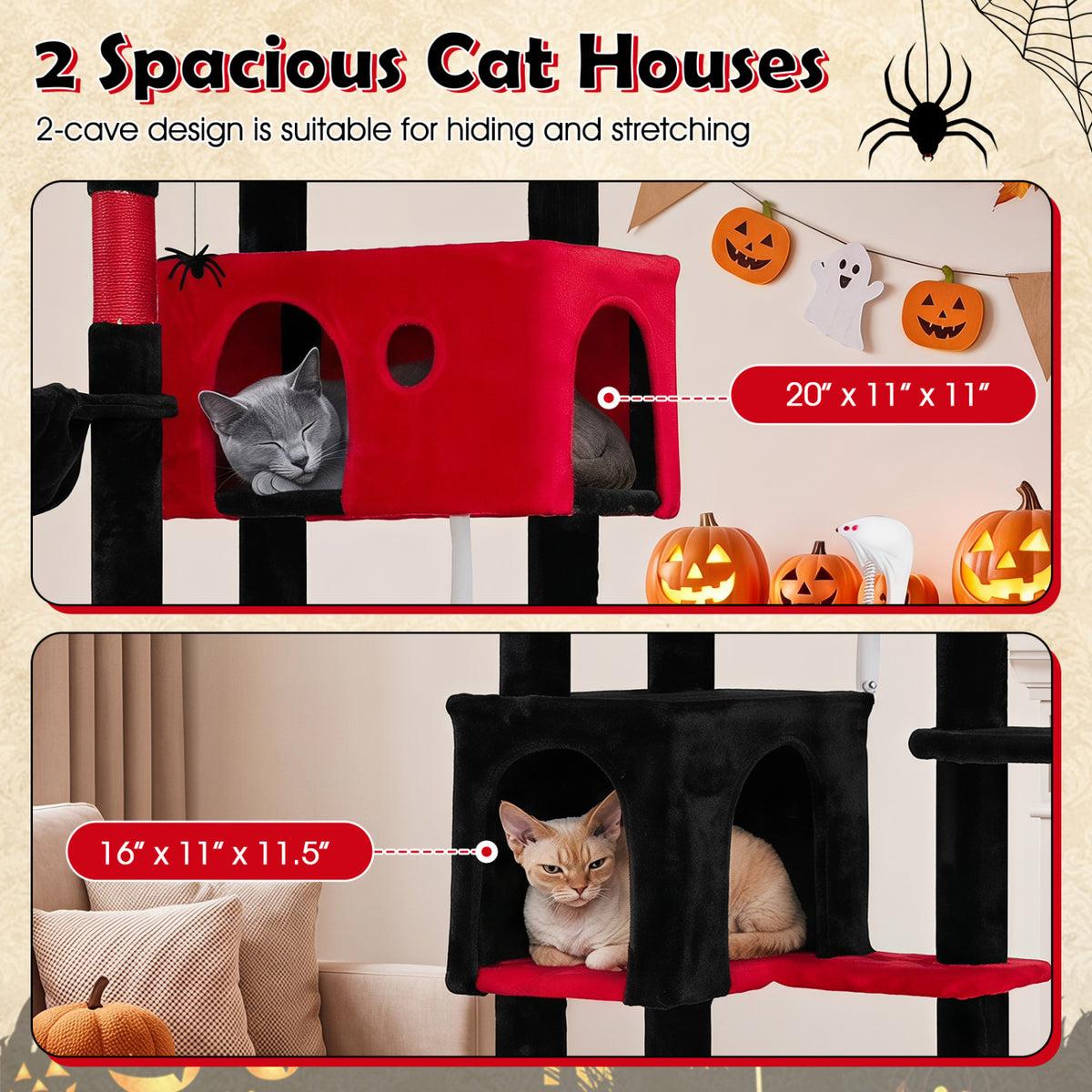 75 Inch Gothic Cat Tree with Plush Perches and Toys for Indoor Cats
