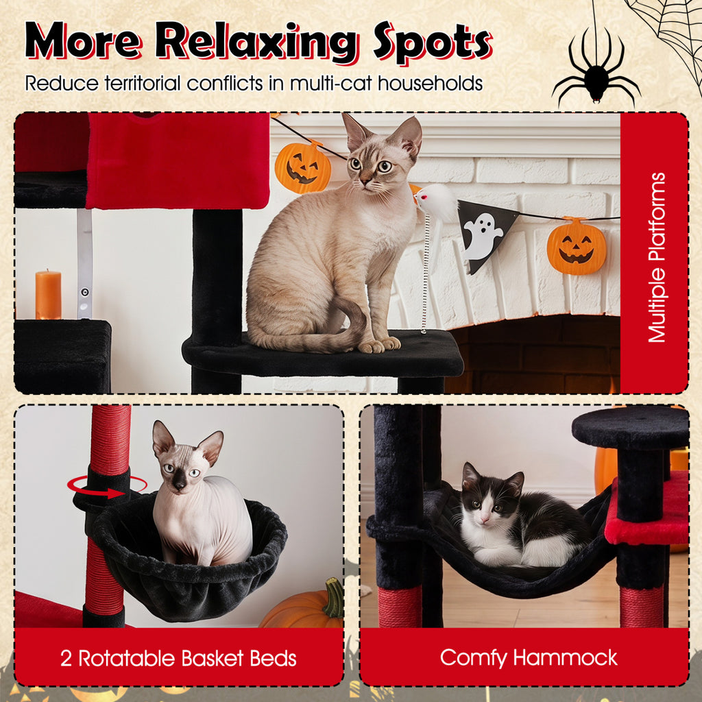 75 Inch Gothic Cat Tree with Plush Perches and Toys for Indoor Cats