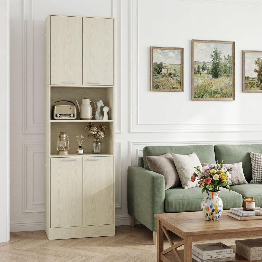 75-Inch Kitchen Pantry Cabinet with Doors & Shelves - Beige