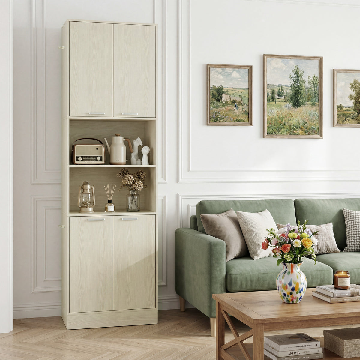 75-Inch Kitchen Pantry Cabinet with Doors & Shelves - Beige