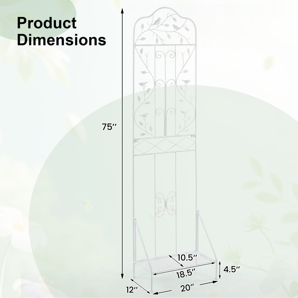 75 x 20 Inch Outdoor Metal Garden Trellis with Foldable Bottom Shelf