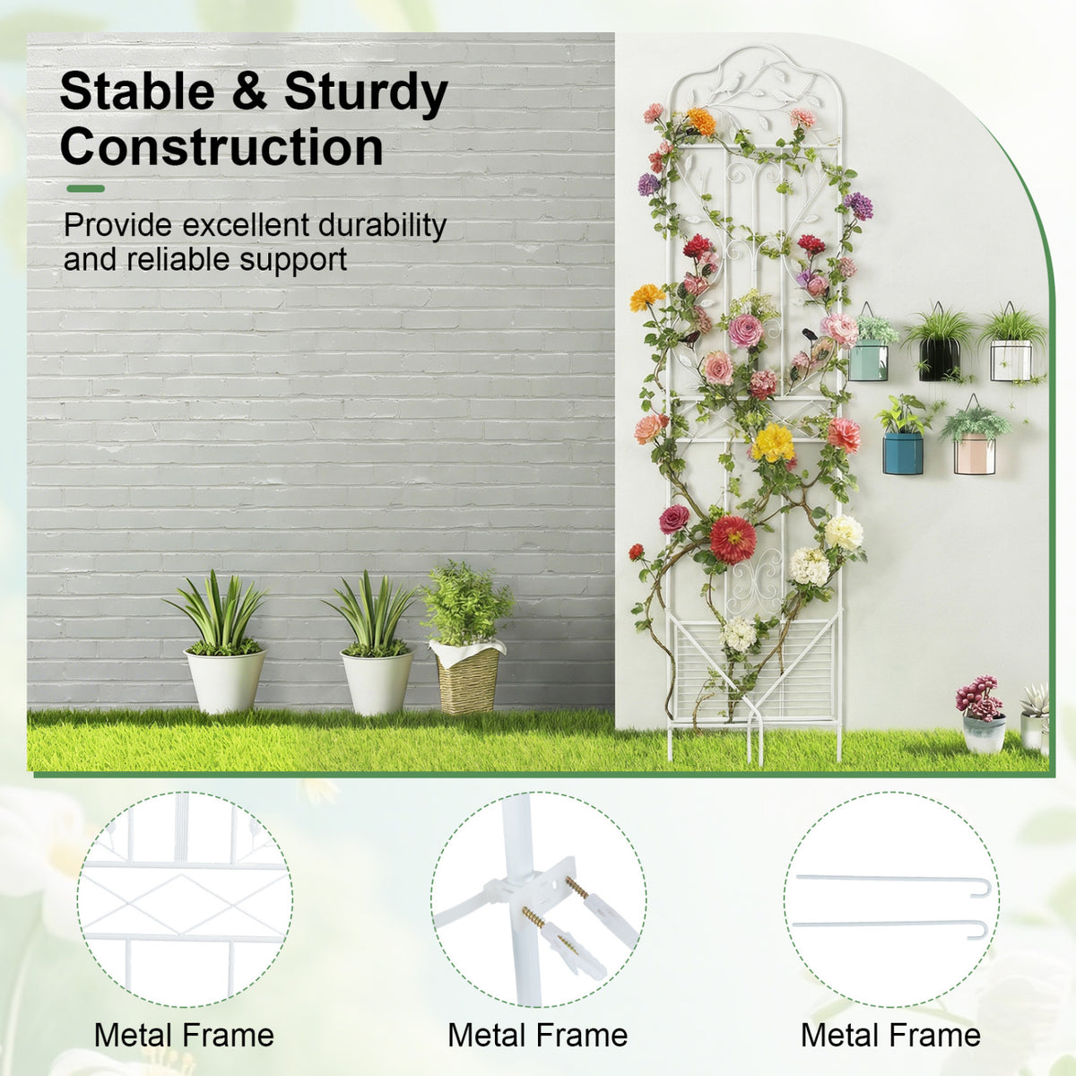 75 x 20 Inch Outdoor Metal Garden Trellis with Foldable Bottom Shelf