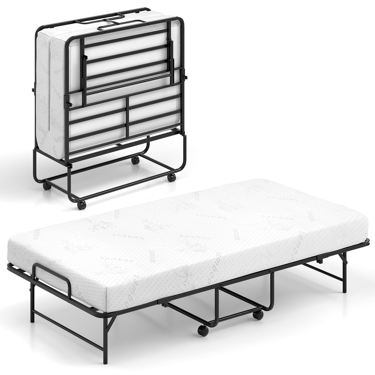 Twin Size Folding Guest Bed with Memory Foam Mattress - 75 x 38 Inch
