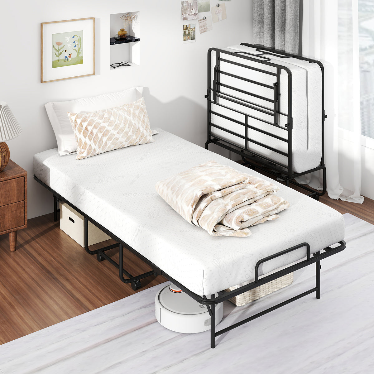 Twin Size Folding Guest Bed with Memory Foam Mattress - 75 x 38 Inch