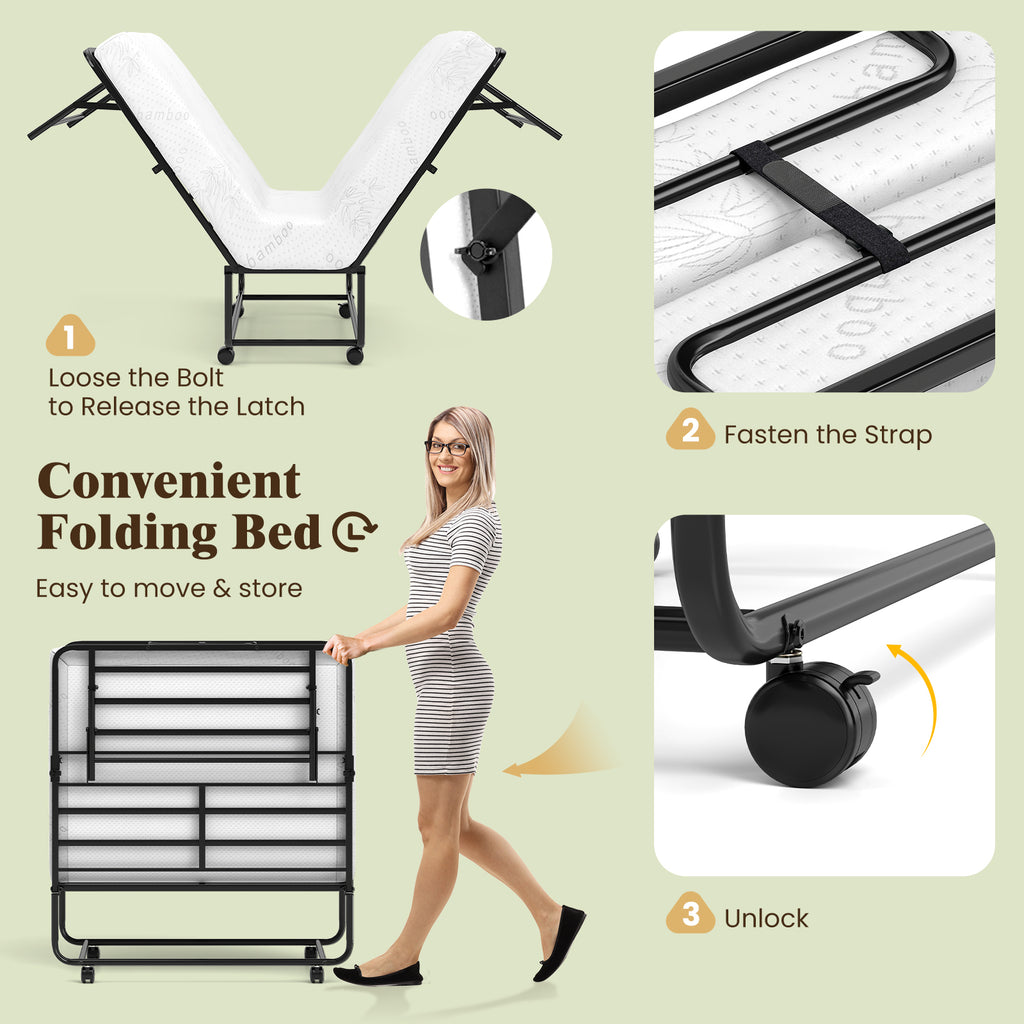 Twin Size Folding Guest Bed with Memory Foam Mattress - 75 x 38 Inch