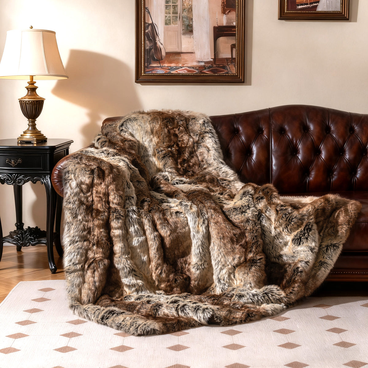 Faux Raccoon Fur Blanket for Sofa - 760GSM, Coffee