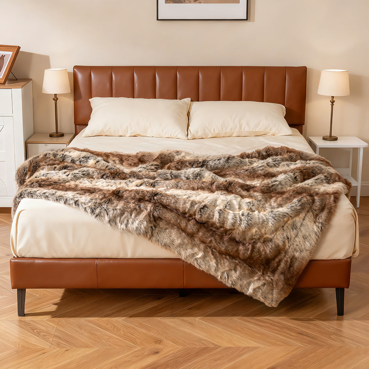 Faux Raccoon Fur Blanket for Sofa - 760GSM, Coffee
