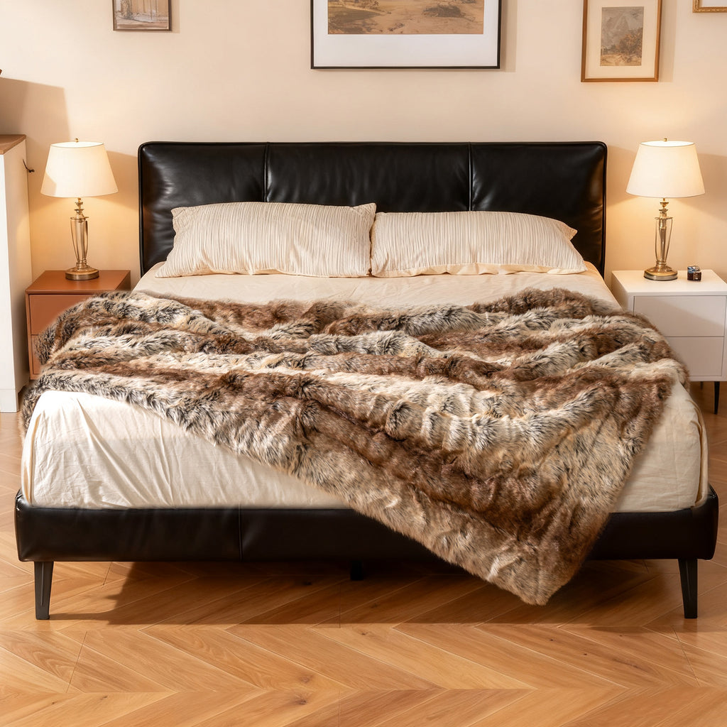Faux Raccoon Fur Blanket for Sofa - 760GSM, Coffee