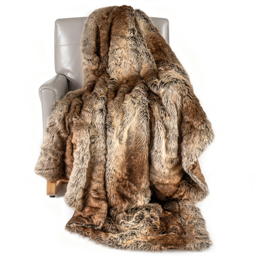 Faux Raccoon Fur Blanket for Sofa - 760GSM, Coffee