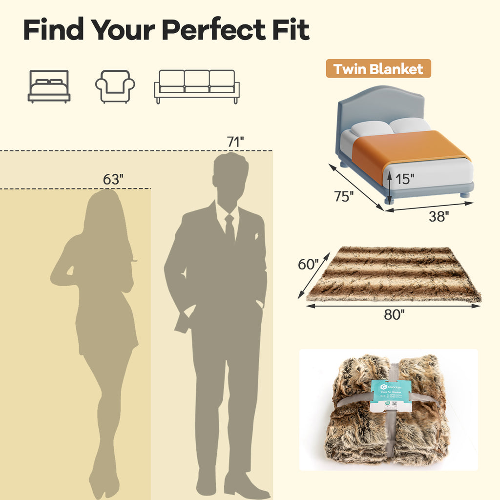 Faux Raccoon Fur Blanket for Sofa - 760GSM, Coffee
