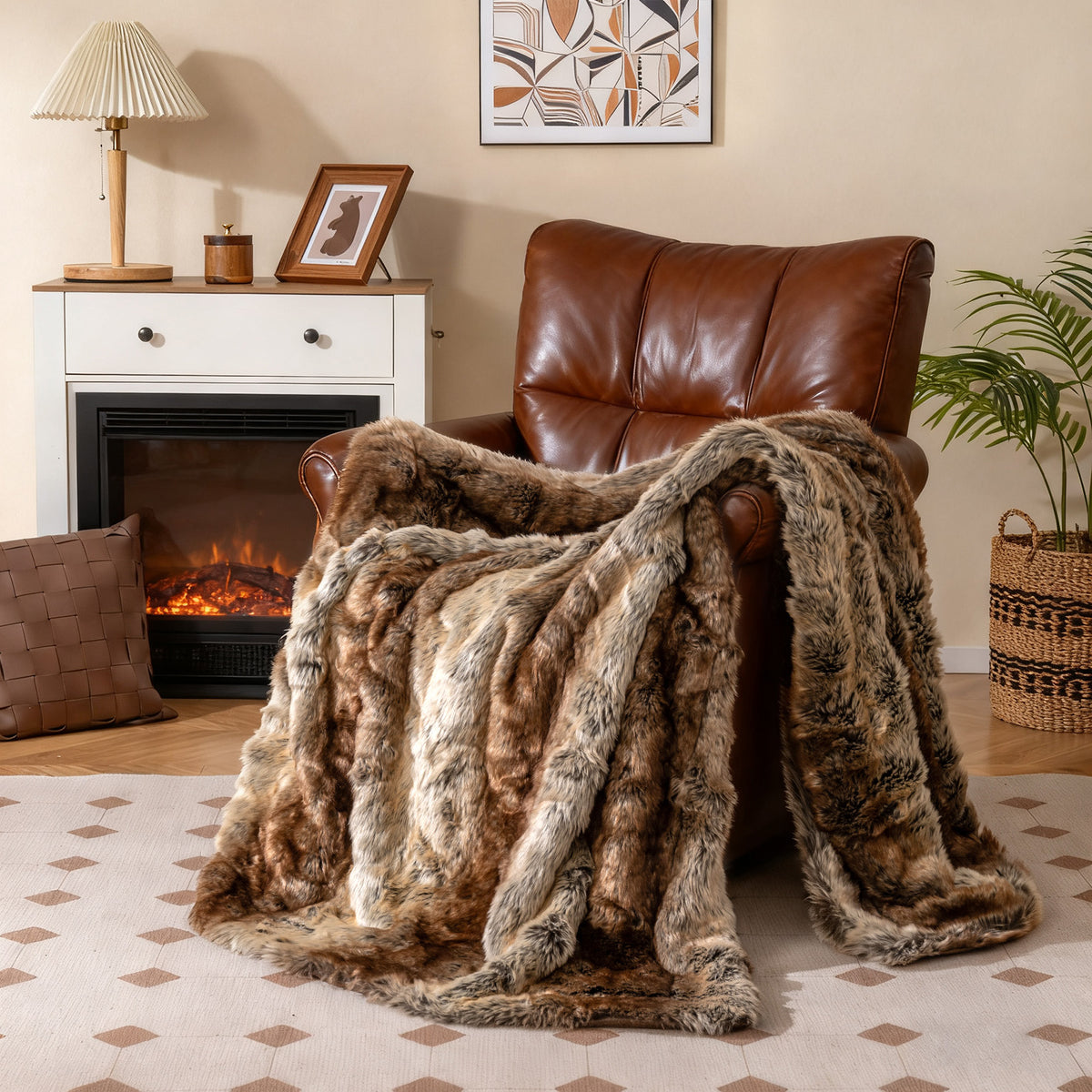 Faux Raccoon Fur Blanket for Sofa - 760GSM, Coffee