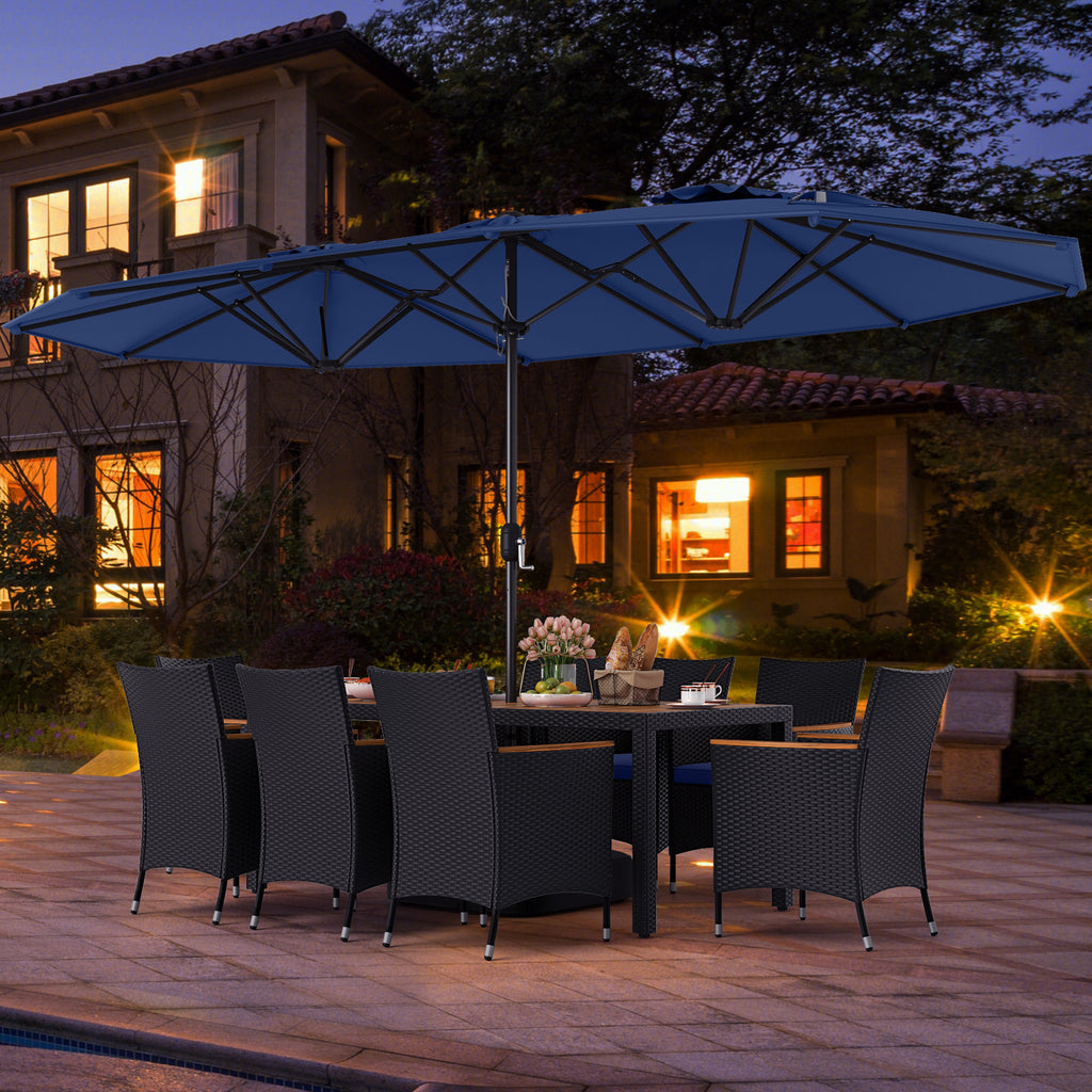 10-Piece Patio Dining Set with 15ft Double Umbrella - Navy