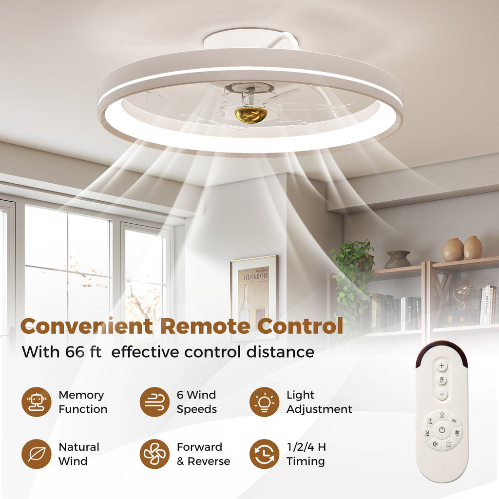 19 Inch Low Profile Ceiling Fan with Dimmable 3000-6500K LED Light - White