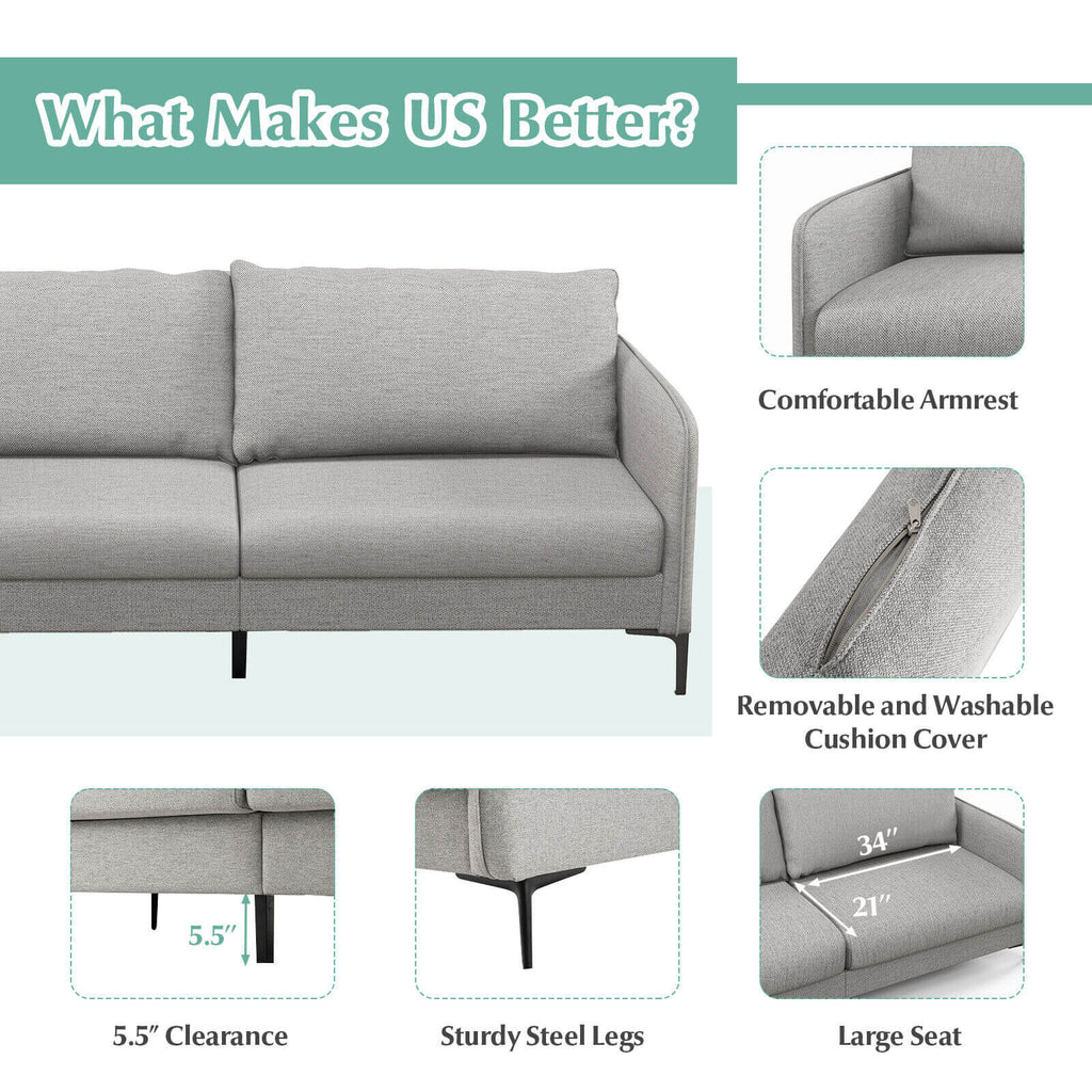 Modern 76 Inch Loveseat Sofa Couch, Gray