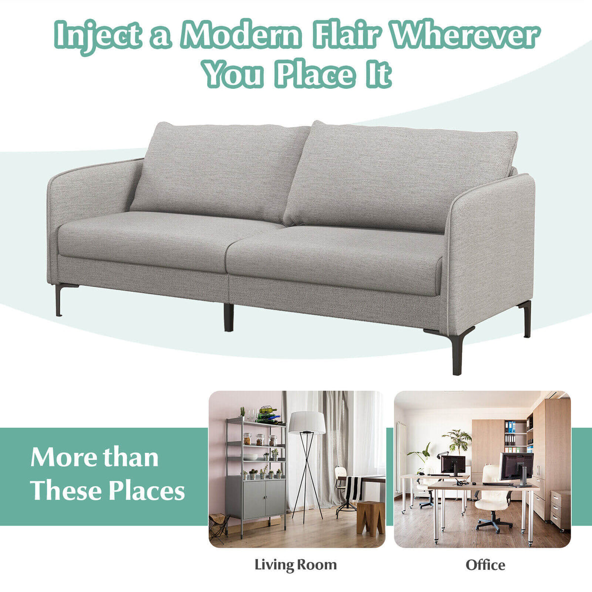 Modern 76 Inch Loveseat Sofa Couch, Gray