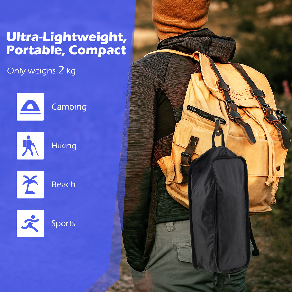 High Back Portable Camping Chair with Compact Carry Bag and Pillow