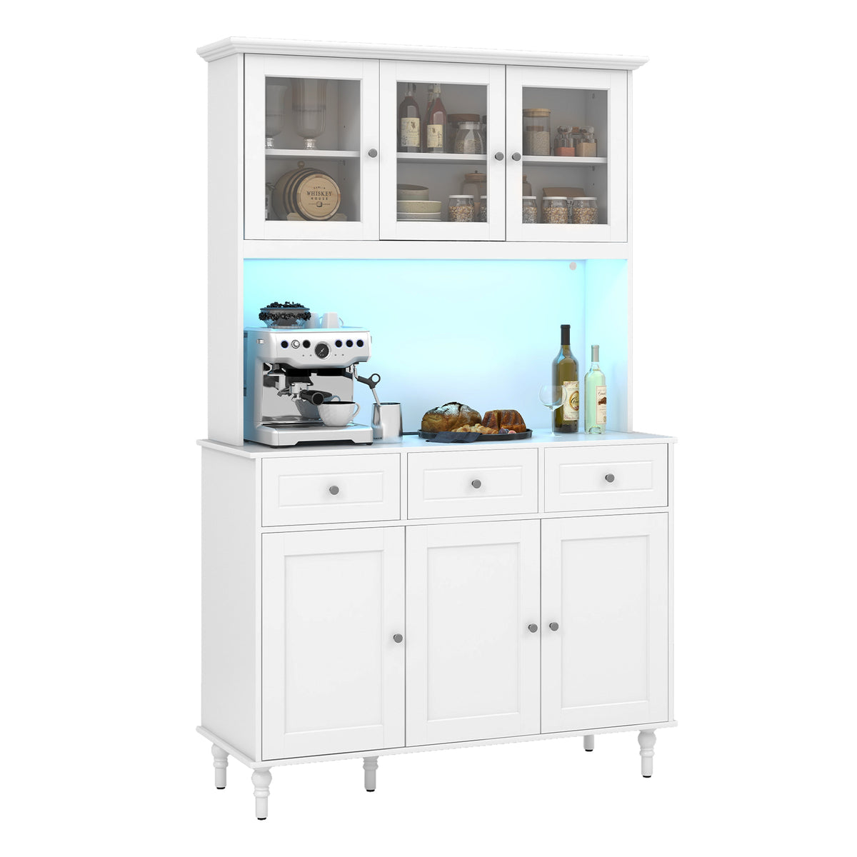 77-Inch Kitchen Pantry Storage Cabinet with LED Lights - White