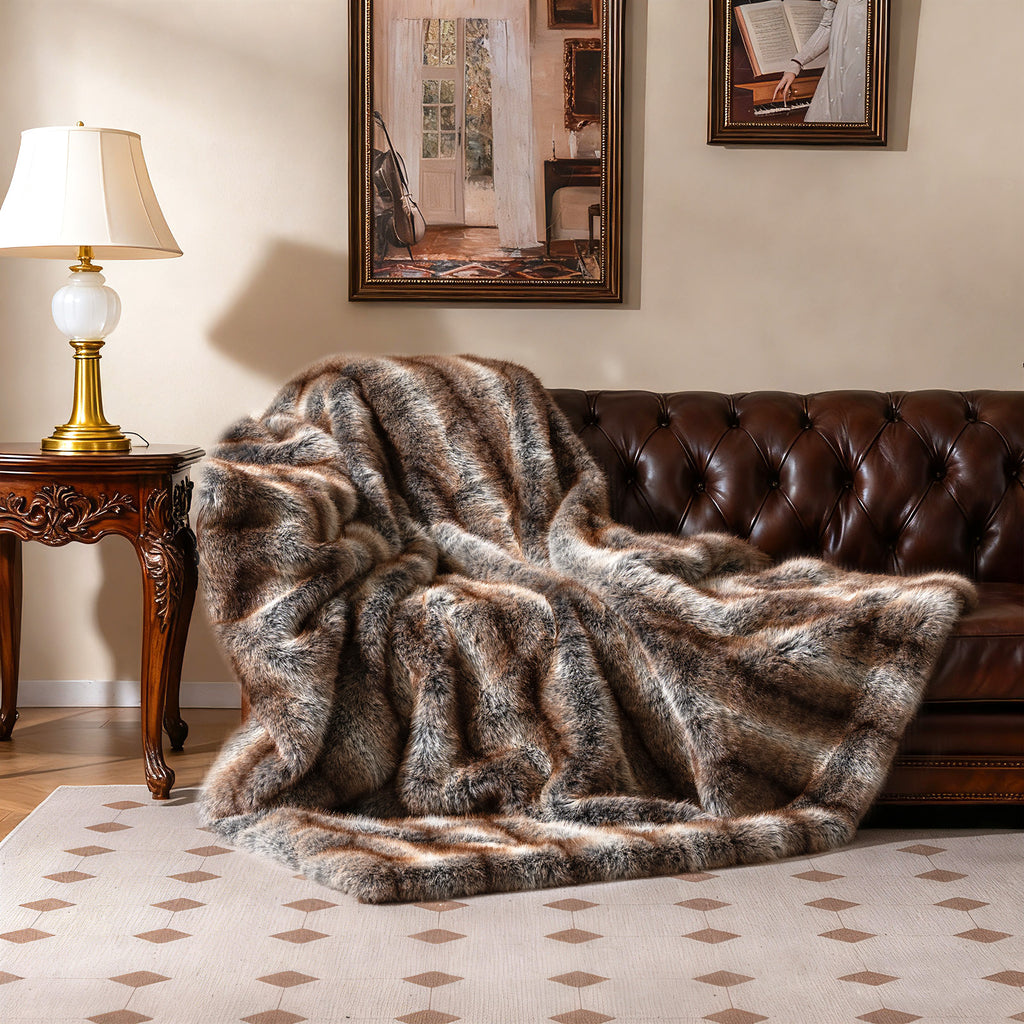 Faux Fur Throw Blanket for Sofa - 780GSM, Brown