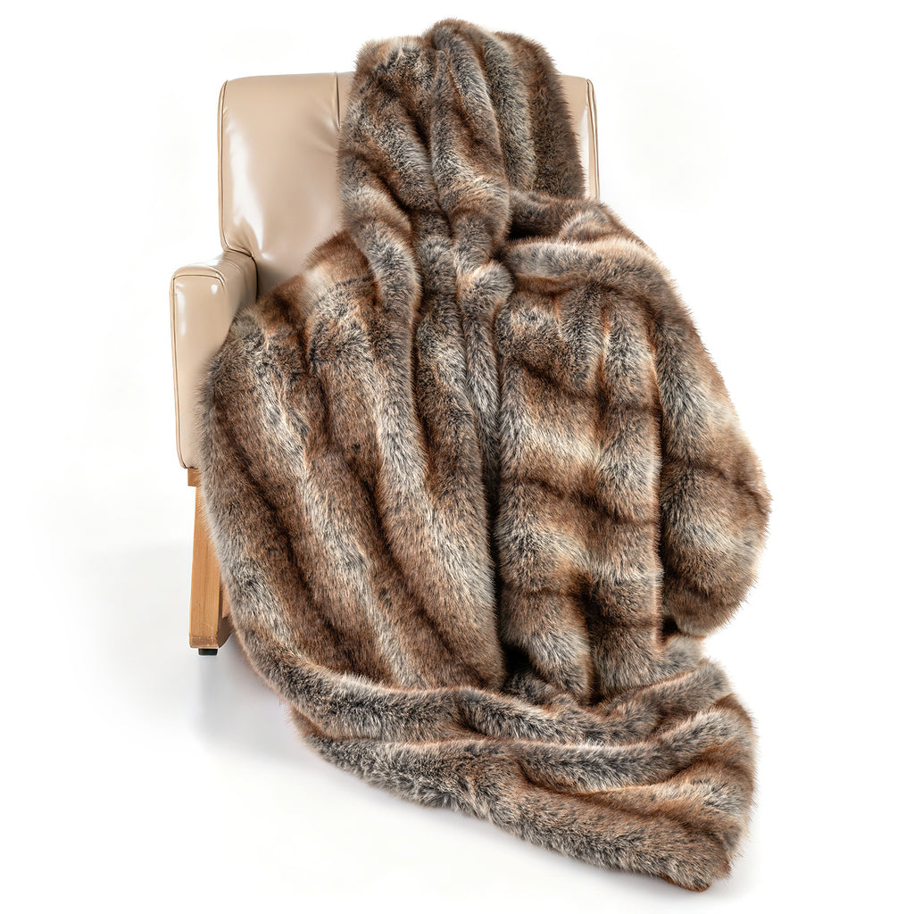 Faux Fur Throw Blanket for Sofa - 780GSM, Brown
