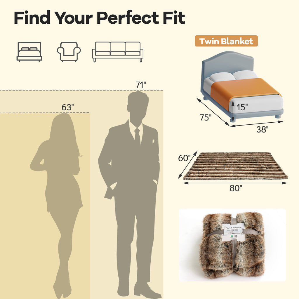Faux Fur Throw Blanket for Sofa - 780GSM, Brown