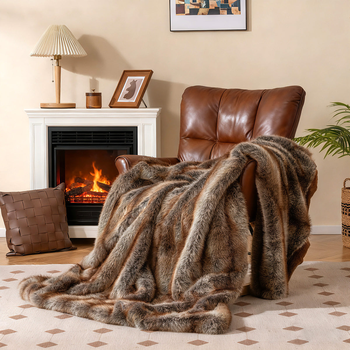 Faux Fur Throw Blanket for Sofa - 780GSM, Brown