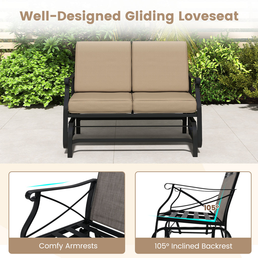 2-Person Outdoor Glider Loveseat with Cushions, Brown - 47 Inch