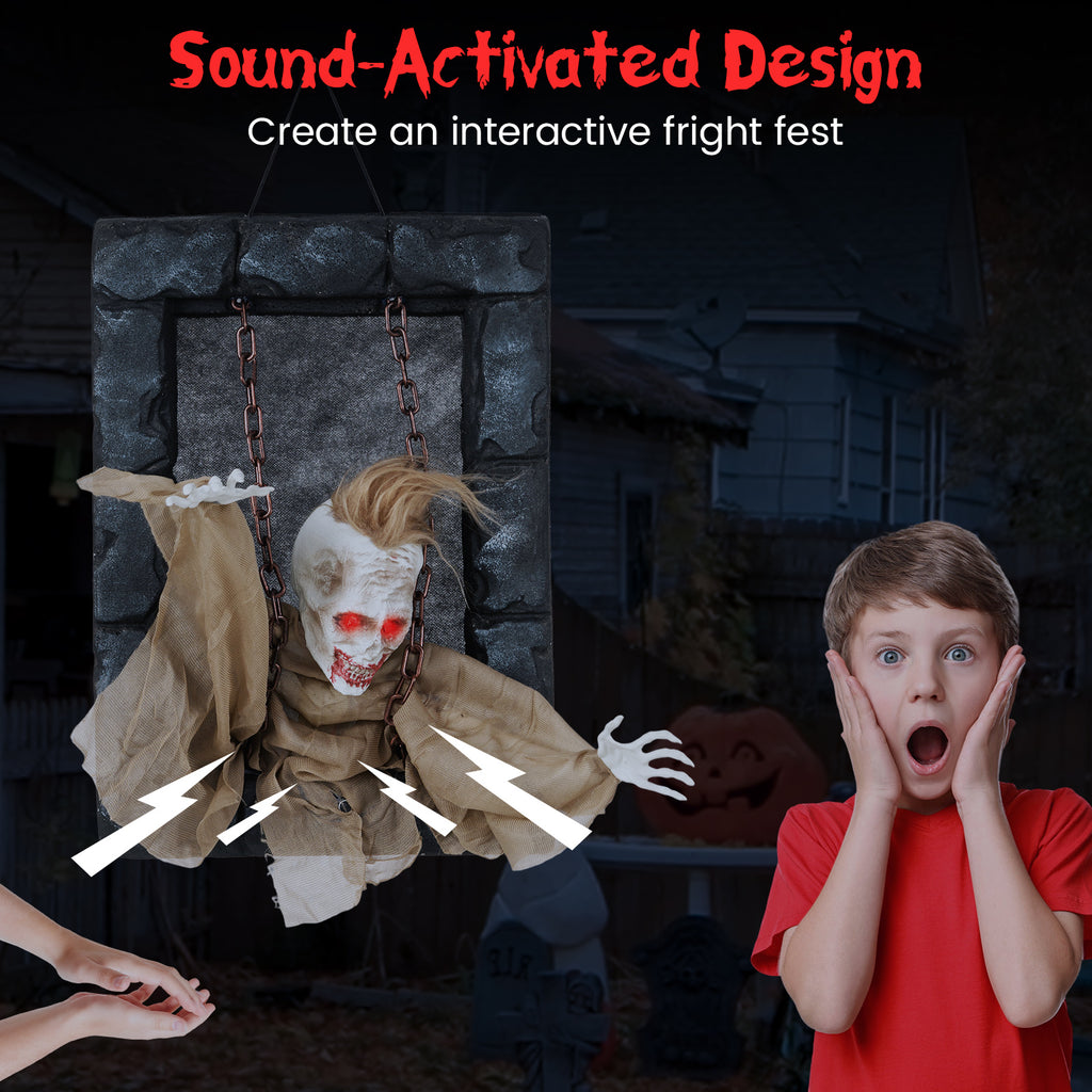Halloween Hanging Animated Zombie Prisoner Decoration Sound Activated - Variation A