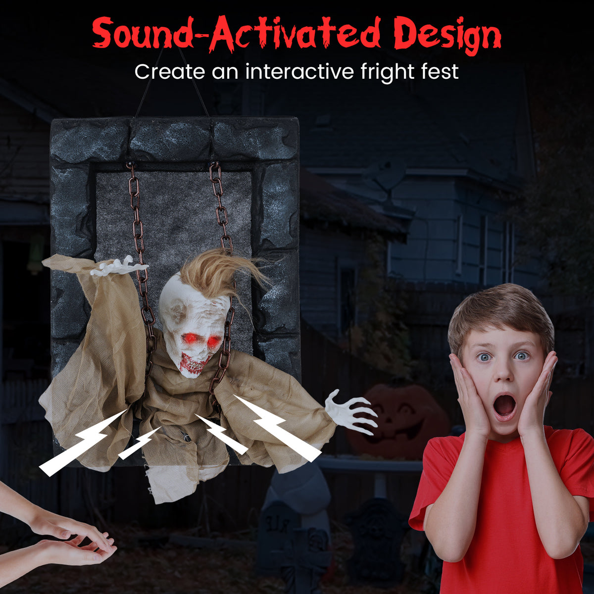 Halloween Hanging Animated Zombie Prisoner Decoration Sound Activated - Variation A
