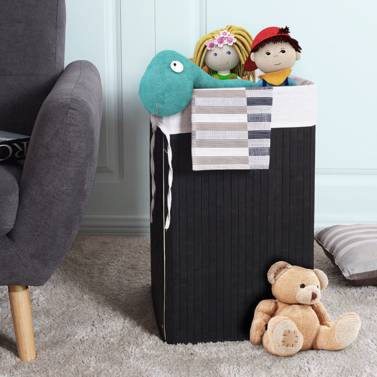 Bamboo Laundry Hamper Basket with Lid and Removable Liner Bag