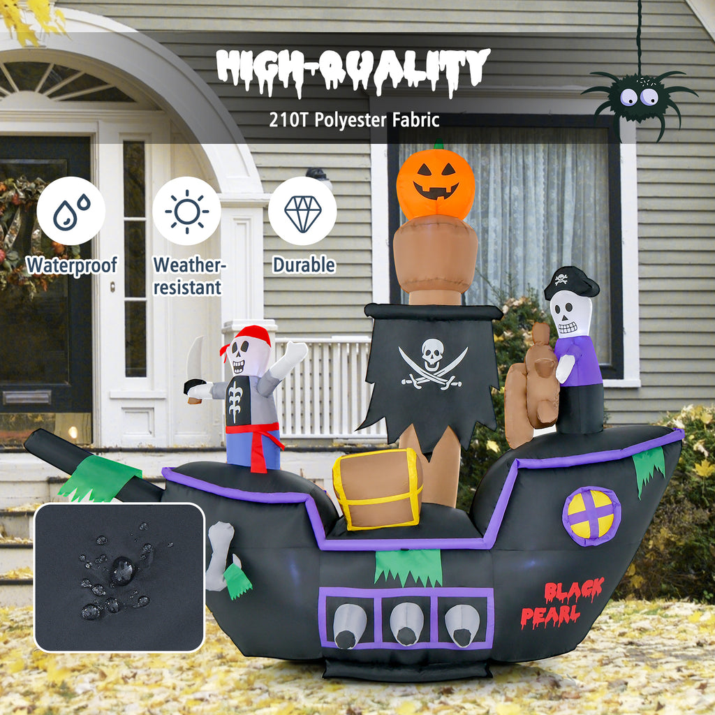 Halloween Inflatable Pirate Ship with LED Lights - 7 Feet Long, Waterproof Blower & Stakes - Costway