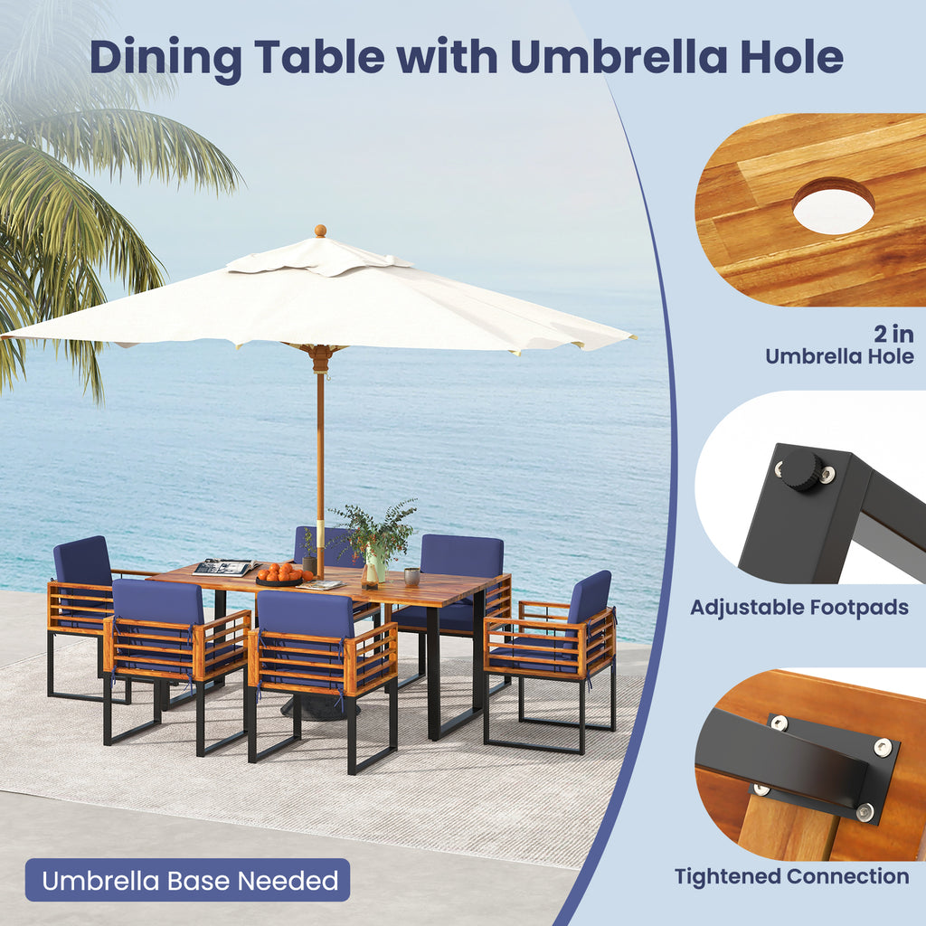7 Pieces Patio Acacia Wood Dining Chair and Table Set for Backyard