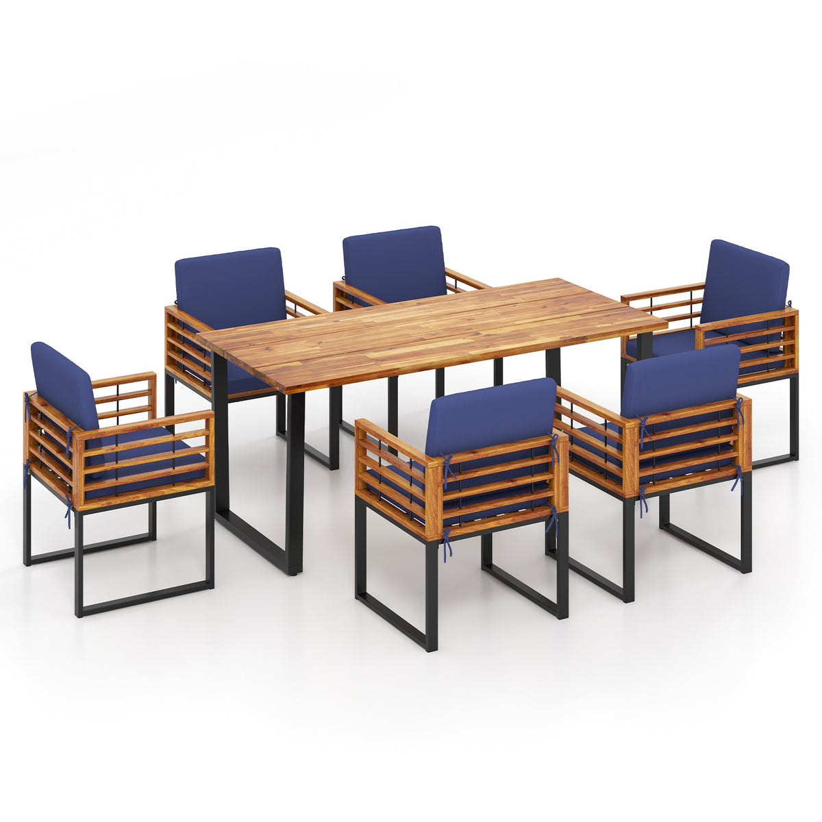 4 Piece Patio Acacia Wood Conversation Set with Soft Seat