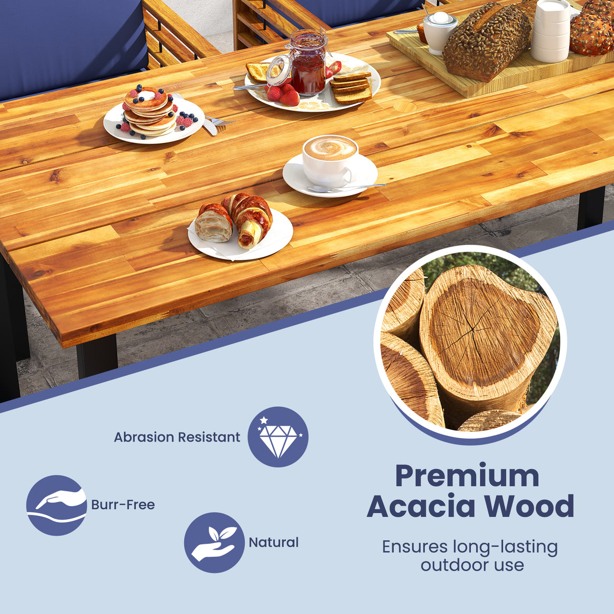 7 Pieces Patio Acacia Wood Dining Chair and Table Set for Backyard