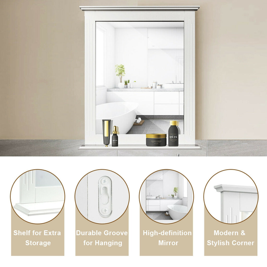 White Wall-Mounted Vanity Mirror with Shelf - Multipurpose Home Decor