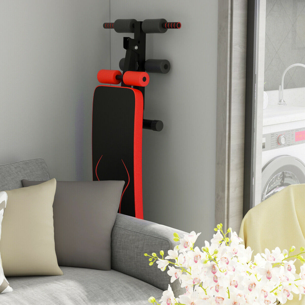 Foldable 52 Inch Adjustable Weight Bench for Home Workout - Red