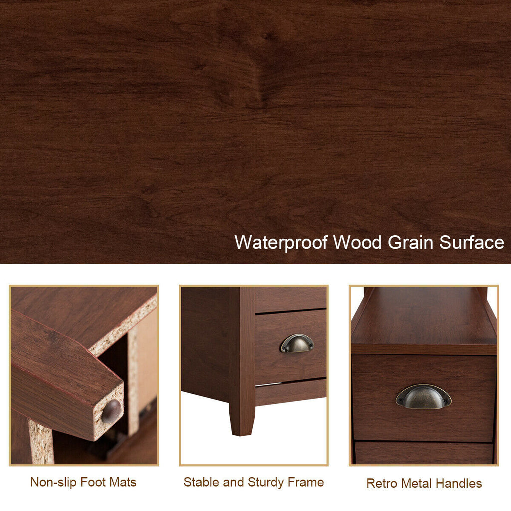 Wooden Nightstand Set of 2 with 2 Drawers, Brown