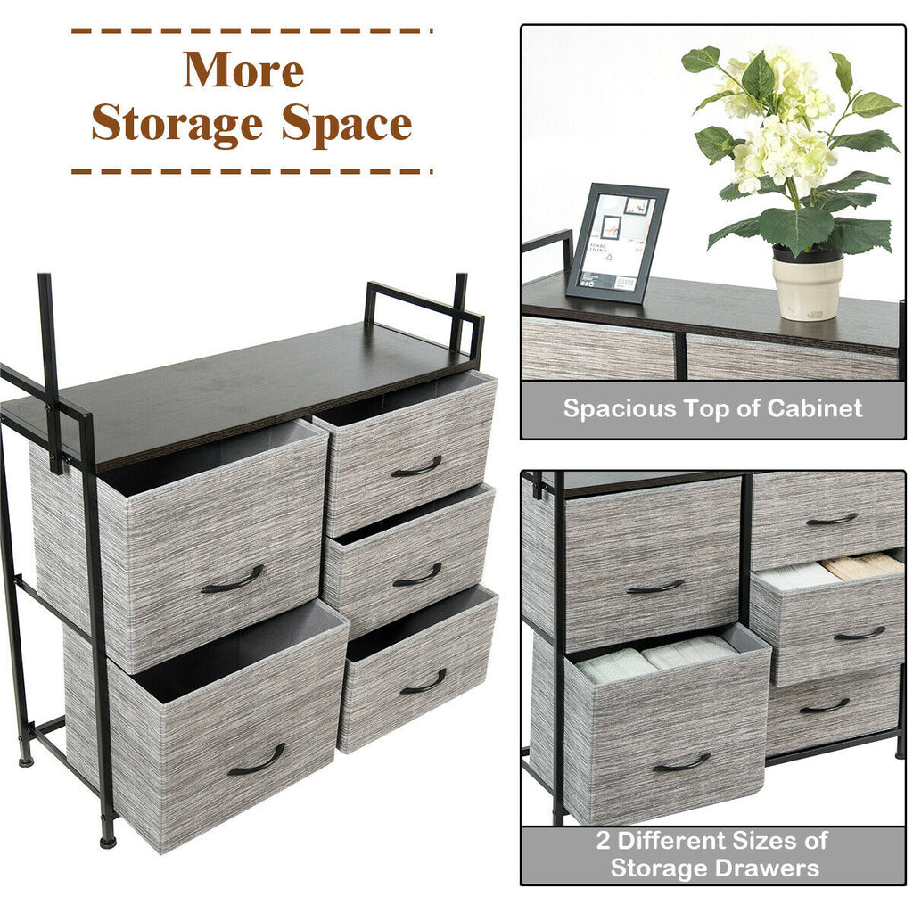 5 Fabric Drawer Dresser with Metal Frame and Wooden Top