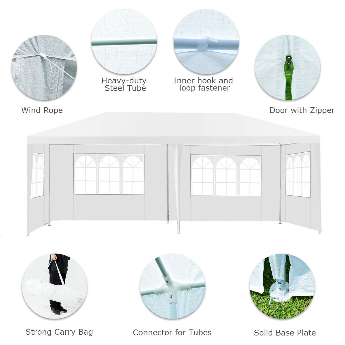 10 x 20 Feet Canopy Tent with 6 Sidewalls - White