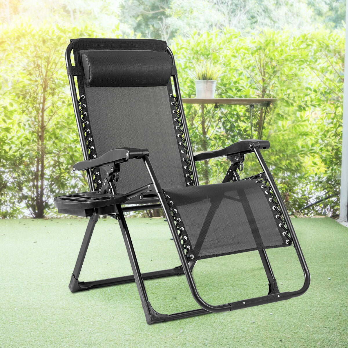 Oversized Lounge Chair with Cup Holder - Beige