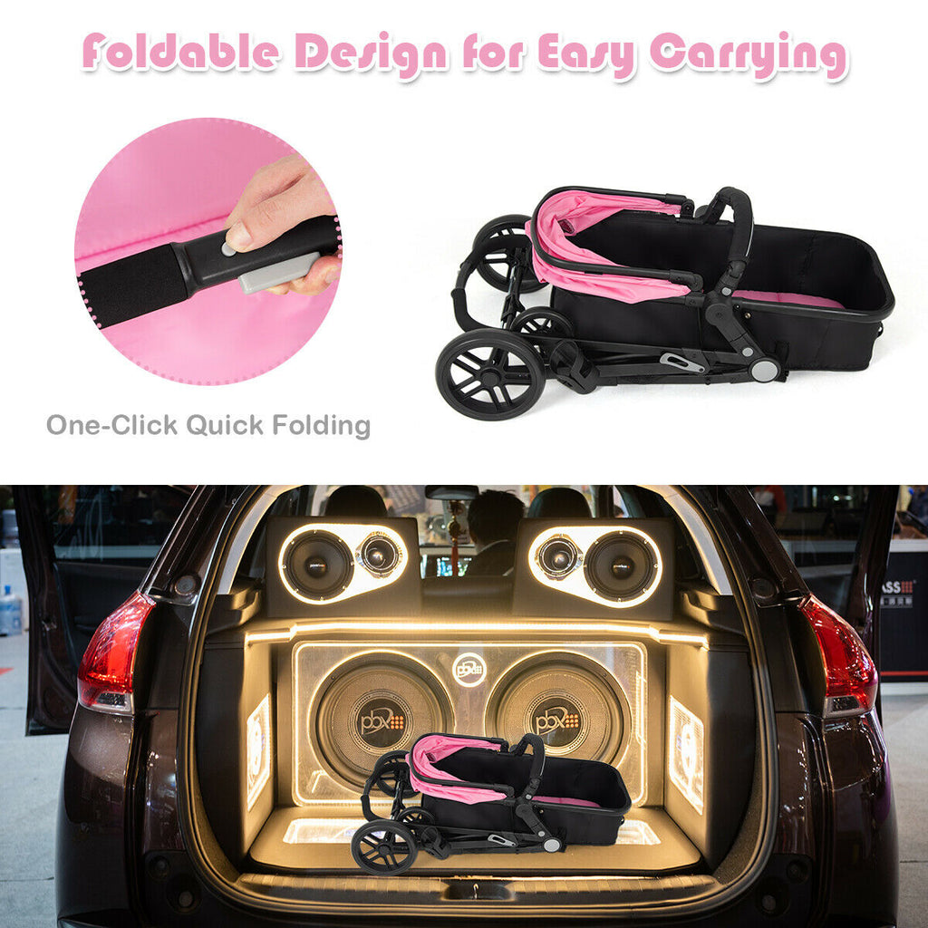 2-in-1 Foldable Baby Stroller with Cup Holder - Pink, Infant & Newborn